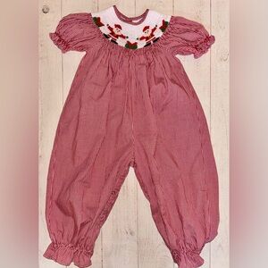 Girls Smocked Christmas Santa Bubble Romper